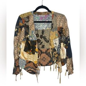 VTG Patchwork Art to Wear Women’s Cotton Jacket Top with Coin Tassels We Be Bop